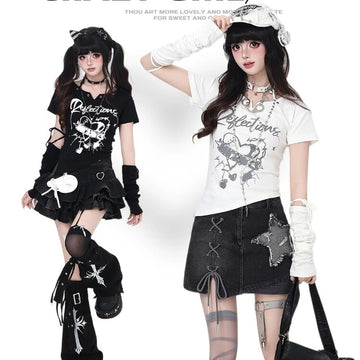 Kawaii Heart Graphic Slim Fit Crop T-Shirt