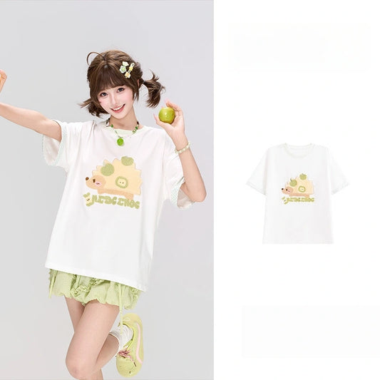 Kawaii Hedgehog Embroidered Oversized T-Shirt