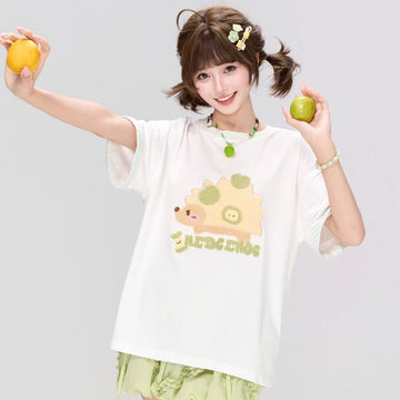 Kawaii Hedgehog Embroidered Oversized T-Shirt