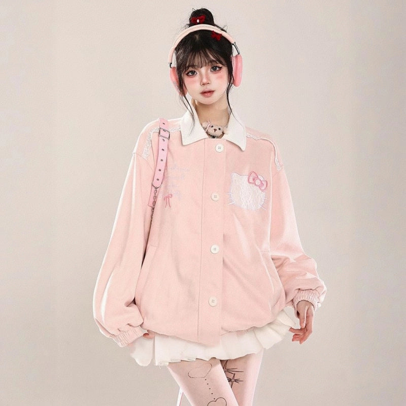 Kawaii Hello Kitty Embroidered Lapel Jacket