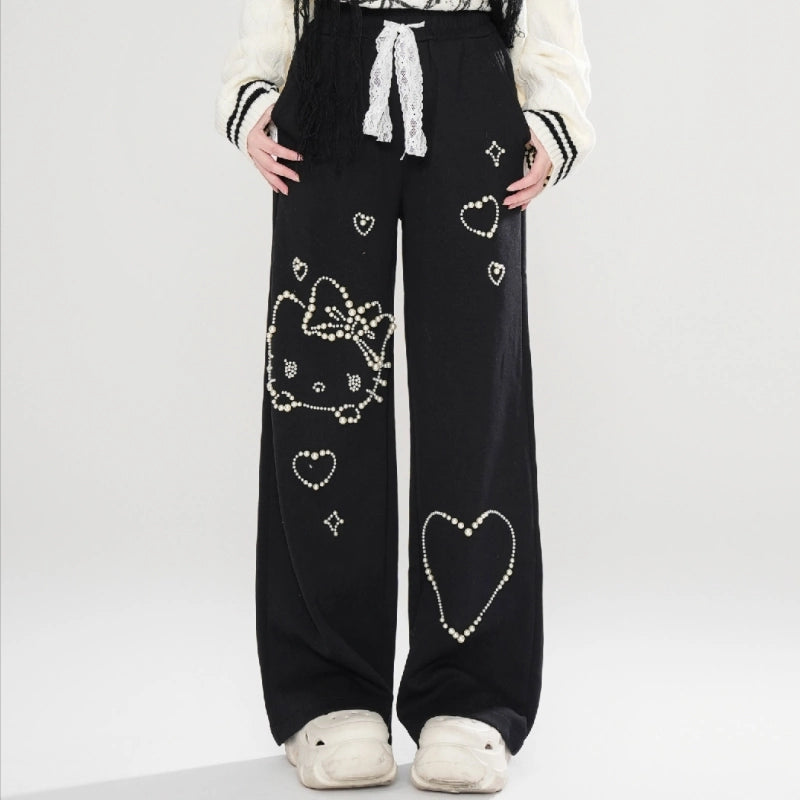 Kawaii Hello Kitty Embroidered Straight Jeans