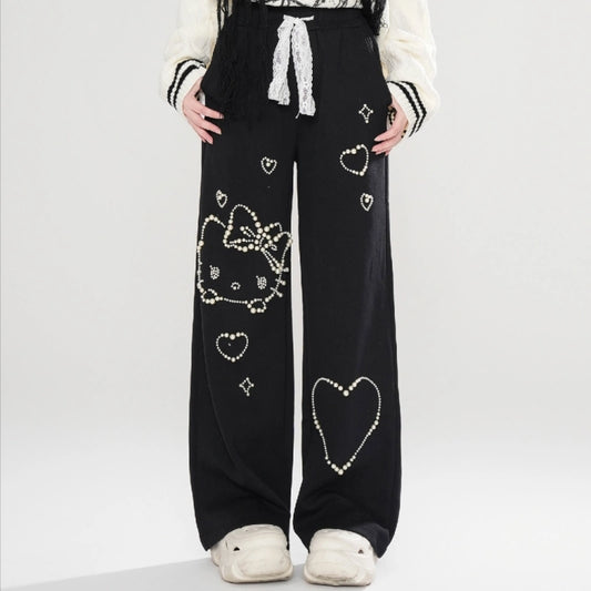 Kawaii Hello Kitty Embroidered Straight Jeans