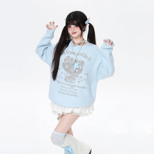 Kawaii Hello Kitty Print Crewneck Sweater