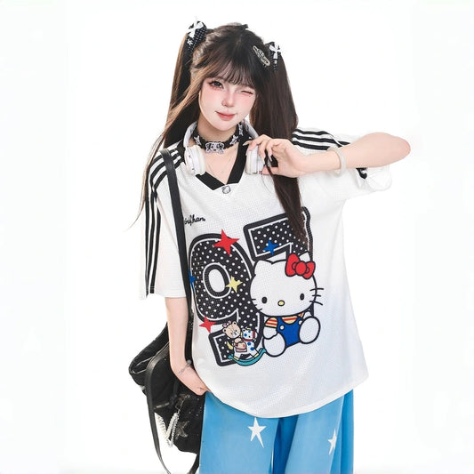 Kawaii Hello Kitty V-Neck Oversized T-Shirt