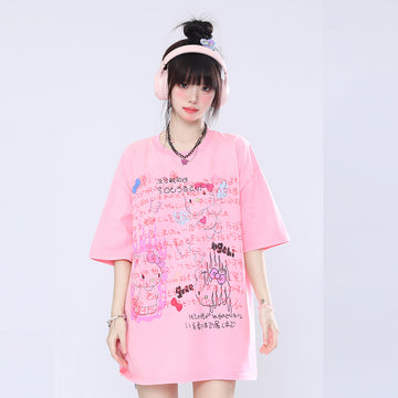 Kawaii Japanese Hello Kitty Graffiti Print T-shirt