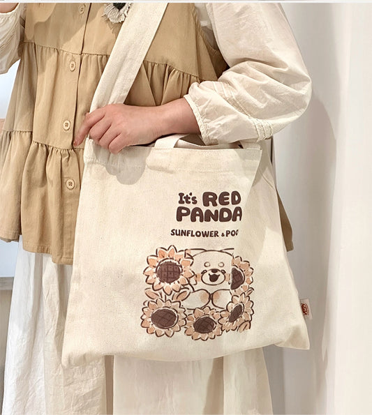 Kawaii Japanese Red Panda Canvas Crossbody Bags