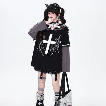 Kawaii Japanese Sailor Collar Oversized T-Shirt