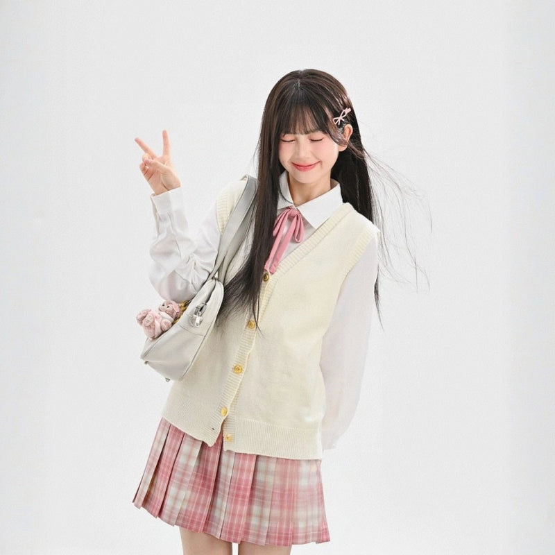 Kawaii Japanese Style Pink Plaid Skirt High Waist JK Skirt