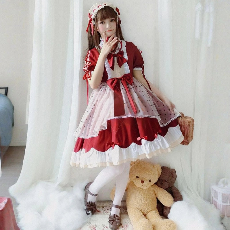 Kawaii Japanese Wine Red Lolita OP Dress