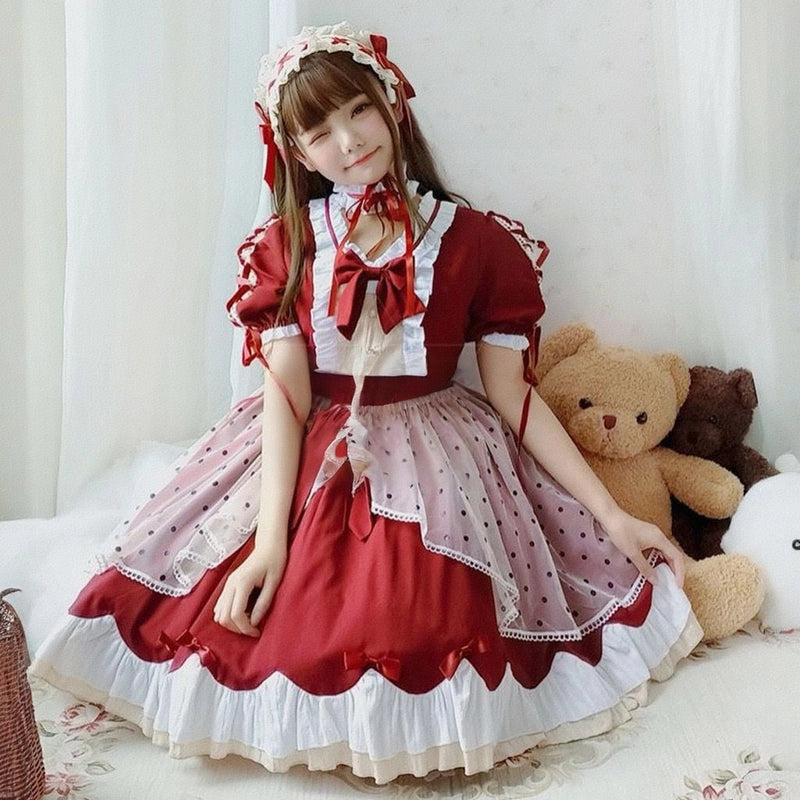 Kawaii Japanese Wine Red Lolita OP Dress