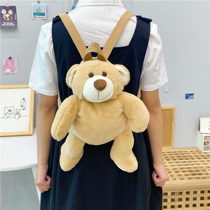 Kawaii Korean Style Smiling Face Bear Plush Doll Backpack