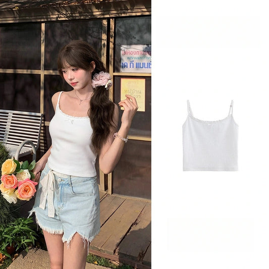 Kawaii Lace Bow Camisole Crop Top