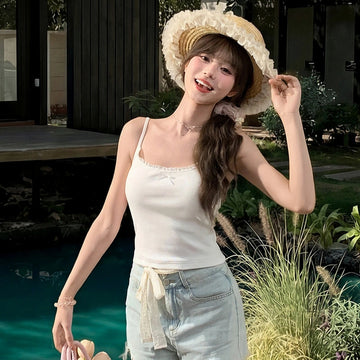 Kawaii Lace Bow Camisole Crop Top