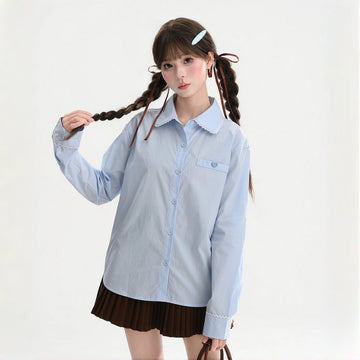 Kawaii Lace Collar Blouse Sweet Academy Style Long Sleeve Shirt