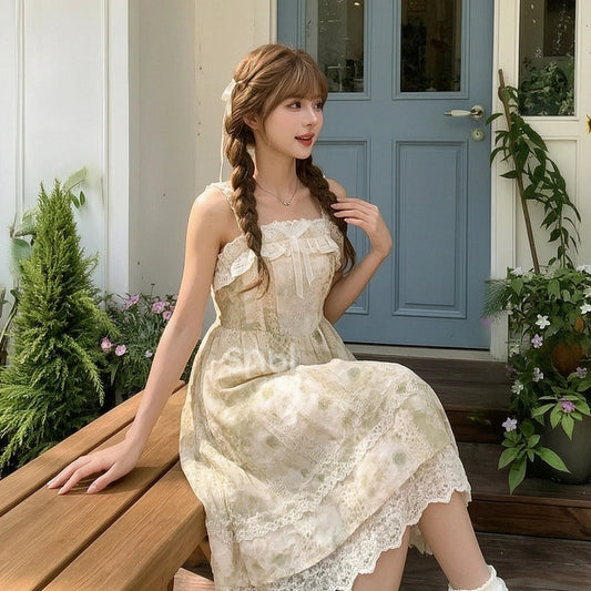 Kawaii Lace Trim A-Line Cami Dress