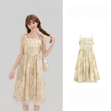 Kawaii Lace Trim A-Line Cami Dress