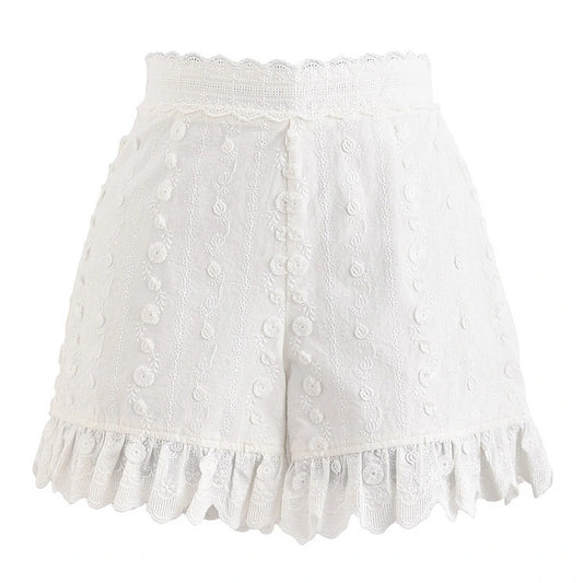 Kawaii Lace Trim High Waist Shorts
