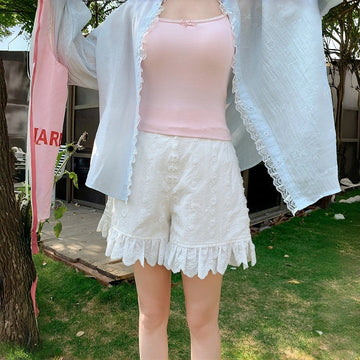 Kawaii Lace Trim High Waist Shorts