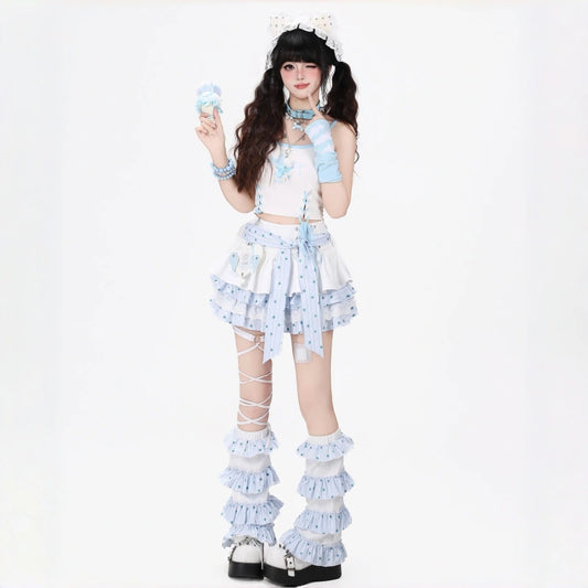Kawaii Lace-Up Bow Tiered Mini Skirt