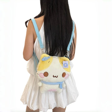 Kawaii Marshmallow Cat Plush Convertible Backpack