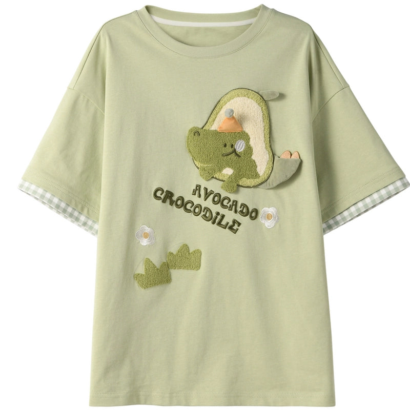 Kawaii Multicolor Cartoon Pattern Embroidered T-shirts