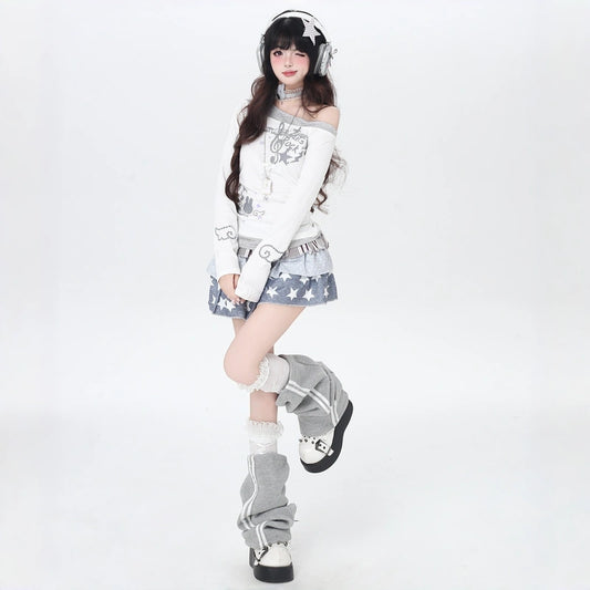 Kawaii Musical Note Print Long-Sleeve T-Shirt