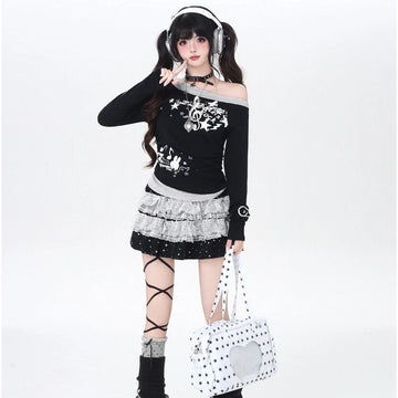 Kawaii Musical Note Print Long-Sleeve T-Shirt