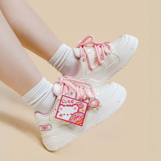 Kawaii Pink Donut Bear Casual Sneakers