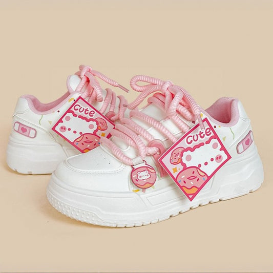 Kawaii Pink Donut Bear Casual Sneakers