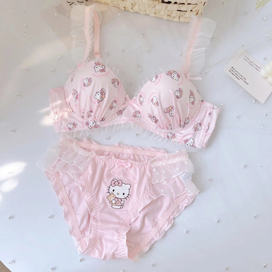 Kawaii Pink Hello Kitty Bra Set