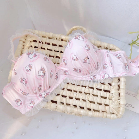 Kawaii Pink Hello Kitty Bra Set