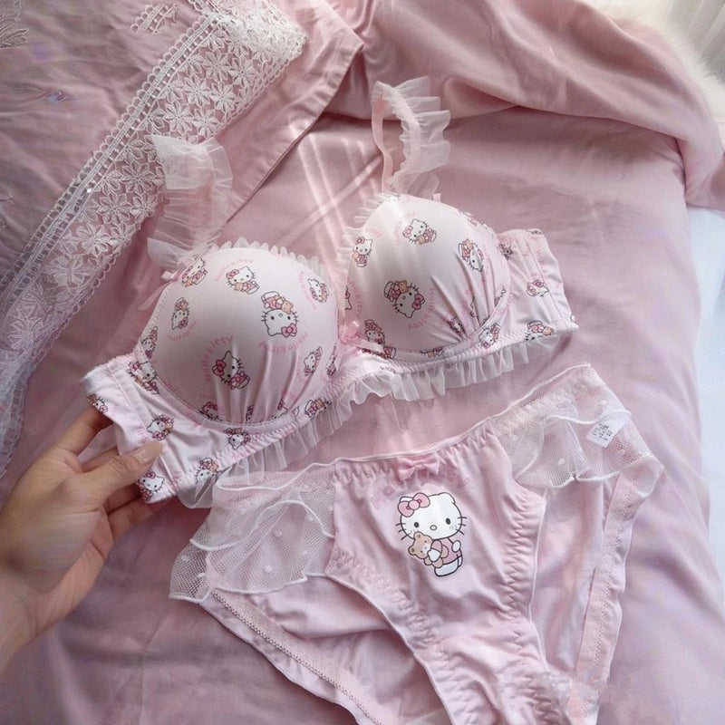 Kawaii Pink Hello Kitty Bra Set