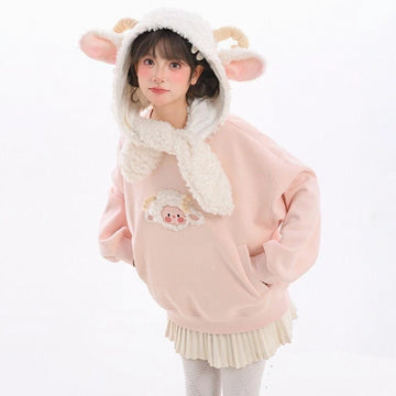 Kawaii Pink Lamb Embroidery Sweatshirt