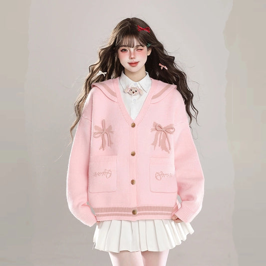 Kawaii Pink Navy Collar Cardigan Sweater