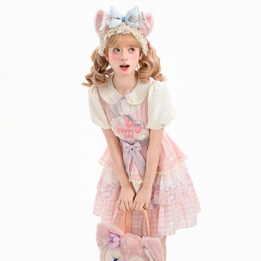 Kawaii Pink Strawberry Cake Light Print Lolita Dress