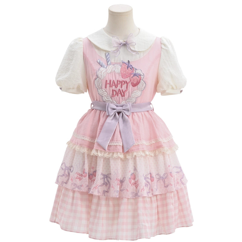 Kawaii Pink Strawberry Cake Light Print Lolita Dress