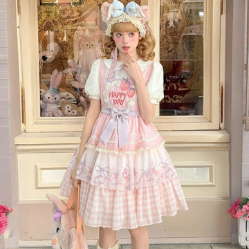 Kawaii Pink Strawberry Cake Light Print Lolita Dress