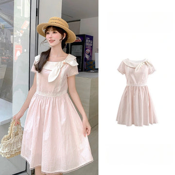 Kawaii Pink Stripe Lace Collar Dress