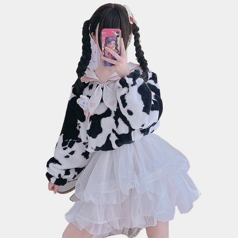 Kawaii Plush Cow Print Jacket