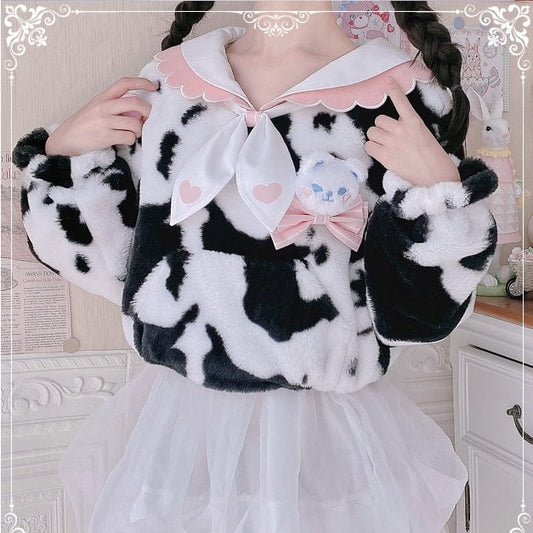 Kawaii Plush Cow Print Jacket