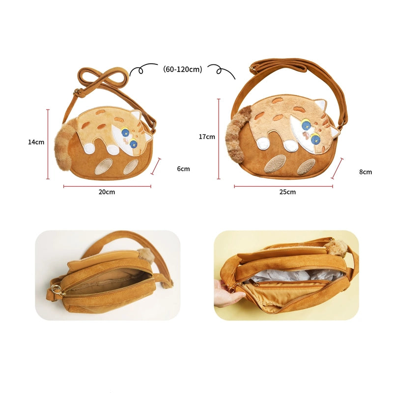 Kawaii Plush Tabby Cat Embroidery Crossbody Bag