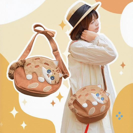 Kawaii Plush Tabby Cat Embroidery Crossbody Bag