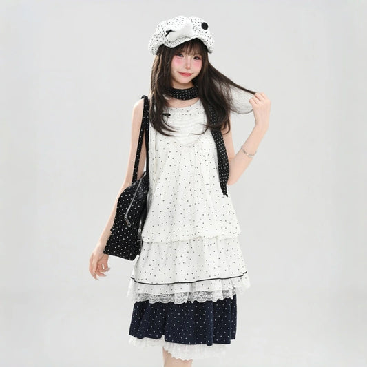 Kawaii Polka Dot Lace Halter Dress