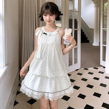 Kawaii Polka Dot Lace Halter Dress