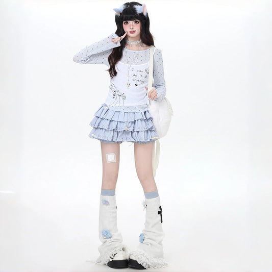 Kawaii Polka Dot Layered Long Sleeve T-Shirt