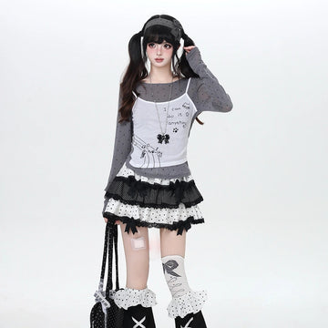 Kawaii Polka Dot Layered Long Sleeve T-Shirt