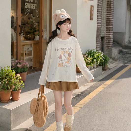 Kawaii Puppy Dessert Long Sleeve T-Shirt Soft Girl Style Top