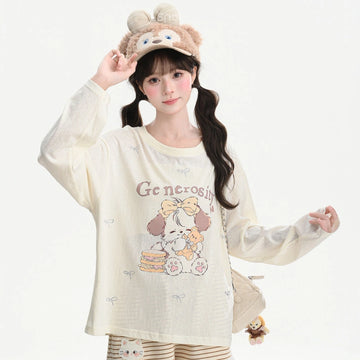 Kawaii Puppy Dessert Long Sleeve T-Shirt Soft Girl Style Top