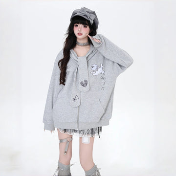 Kawaii Puppy Embroidered Hooded Coat