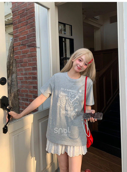 Kawaii Puppy Graphic Oversized T-Shirt